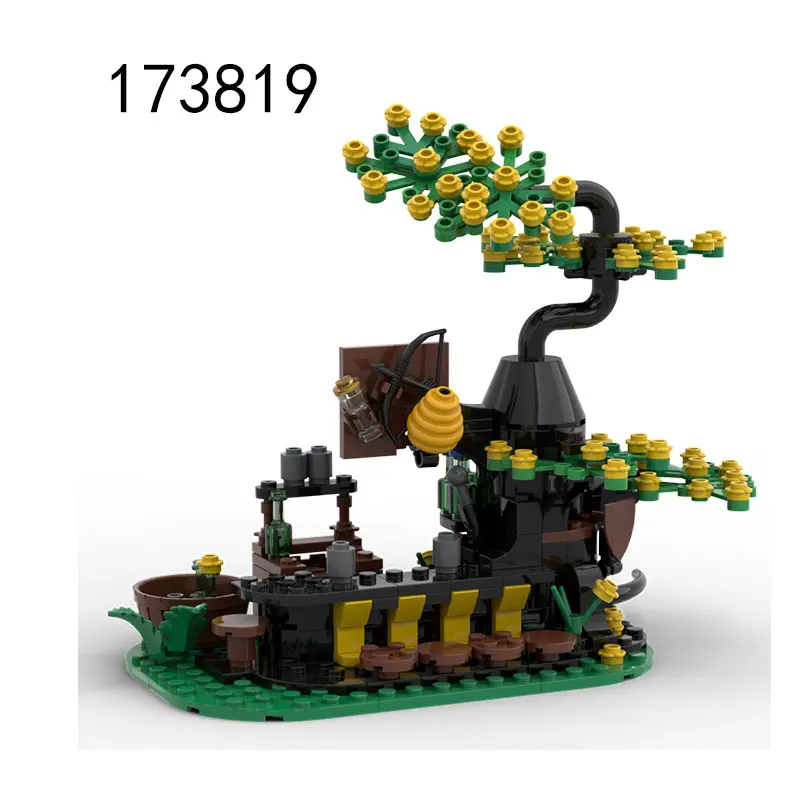 MOC-223492 حيوان القرون الوسطى مستقر 175476 شجرة الغابات طاولة خشبية تجميع الجسيمات الصغيرة بناء الالعاب العملاقة الديكور