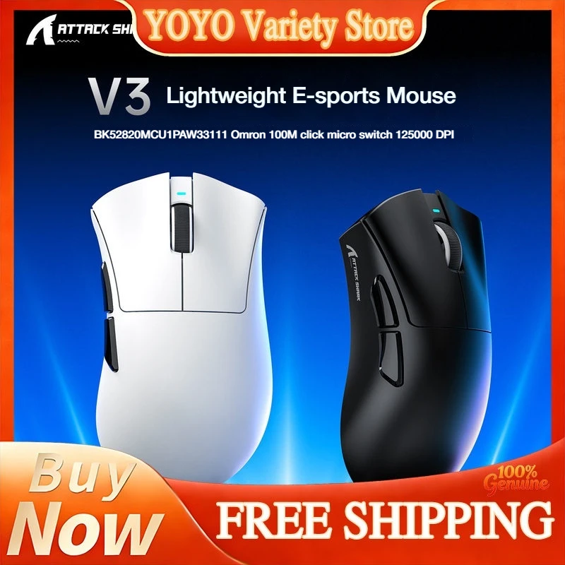 Attack Shark V3 Lightweight Wireless Bluetooth Gaming Mouse PAW3311 Sensor 25000 DPI Omron 100 Million Clicks For Esports Gamers