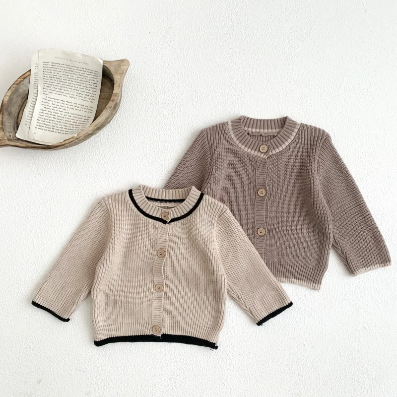 Baby Solid Color Knitwear Sweaters Boy Girl Round Neck Elastic Cardigan Jacket