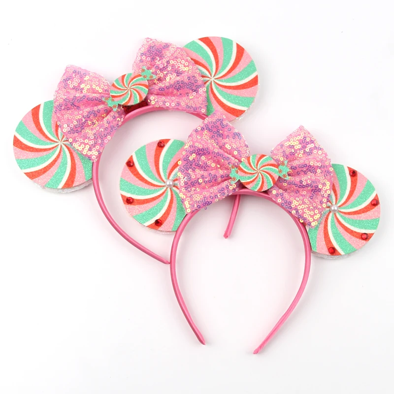 عيد ميلاد الفتيات عيد الميلاد ميكي ماوس الأذن Headbands للنساء حفلة إكسسوارات الشعر ميني ماوس الترتر الانحناء العصابات الشعر هدية طفل #5