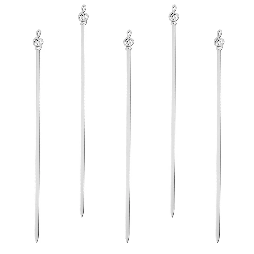 

5pcs Music Note Stainless Steel Bbq Skewers Flat Reusable Grilling Skewer For Meat Vegetables Outdoor Camping Barbecue Party