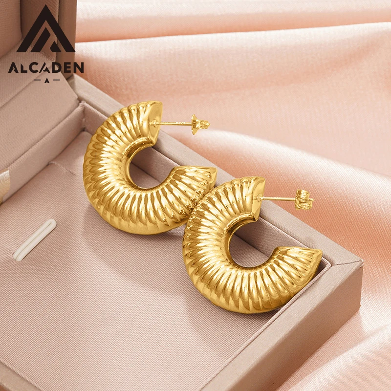 316L Stainless Steel Gold Color Twisted Hoop Earrings For Women Girl Fashion Ear Buckle  Jewelry Gift