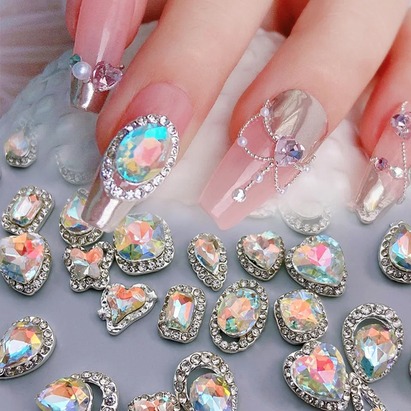 5pcs Big Luxury Nail Art Alloy Planet Gemstone Rhinestone Nails Shiny Multicolor Planet Nail Charms DIY Nails Art Decoration