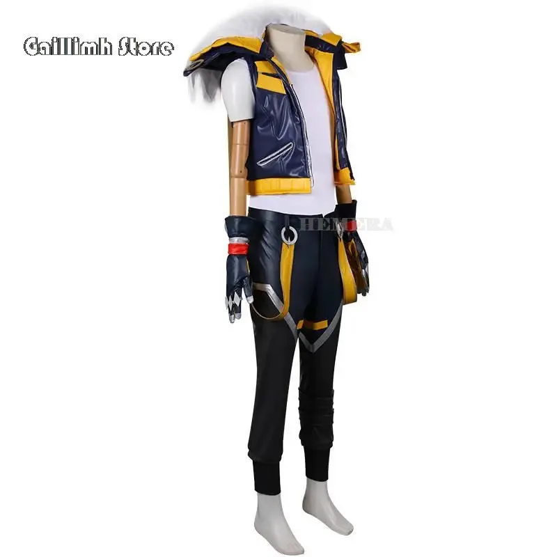 2025 LOL HEARTSTEEL Sett The Boss أزياء تنكرية شعر مستعار زي قبعة آذان الشعر لعبة حفلات الهالوين Teamfight رجالي جلد جديد S