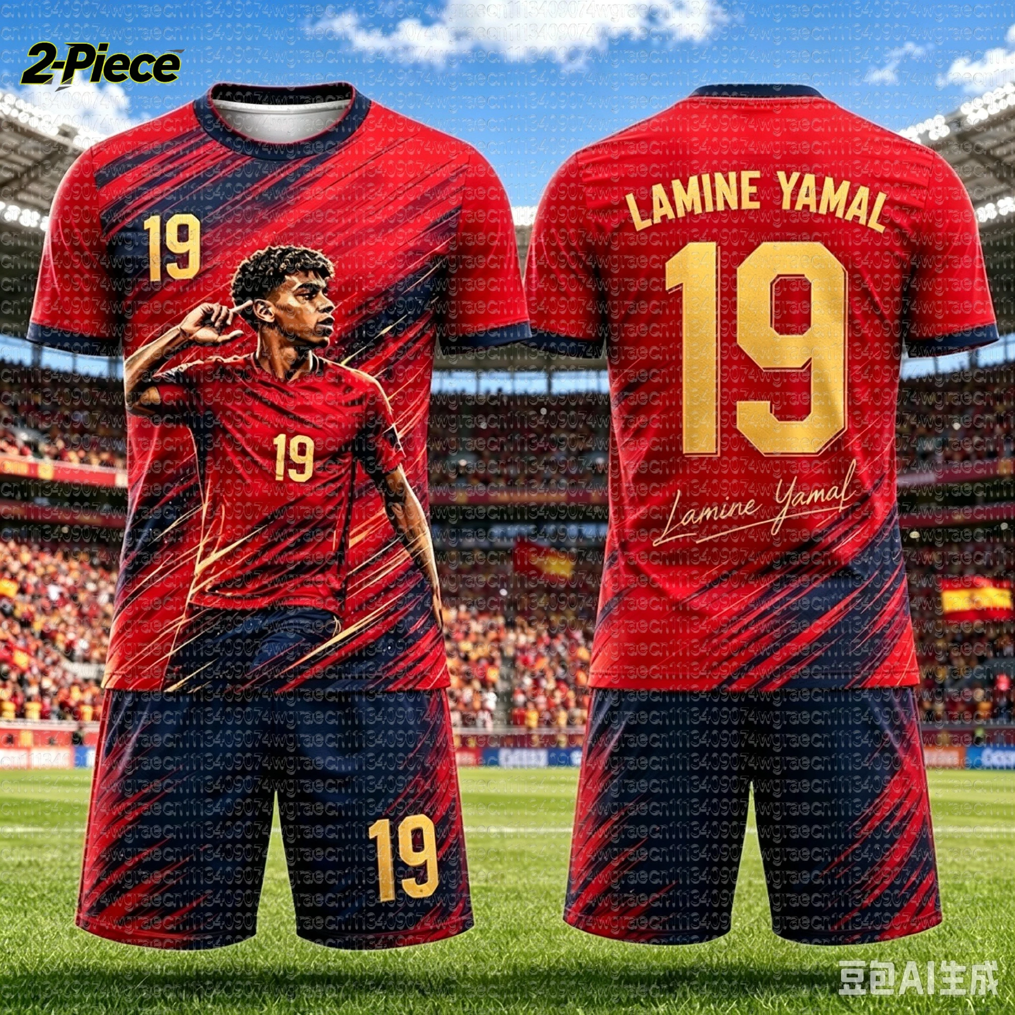 2026 Neues Spezial-Yamal Nr.19 Fan-Fußballtrikot-Set mit Shorts für Damen, Herren und Kinder – Spanien-Fanshirt und Shorts, 2-teiliges Sommer-Set – Detail 7
