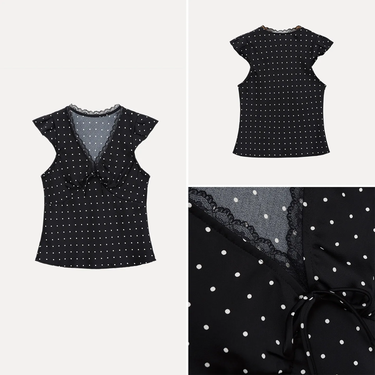 

Fashionable V-neck Polka Dot Lace Cover Shirt Women's Summer Clothing Style European Brand Zadata Short Sleeve Fly Sleeve