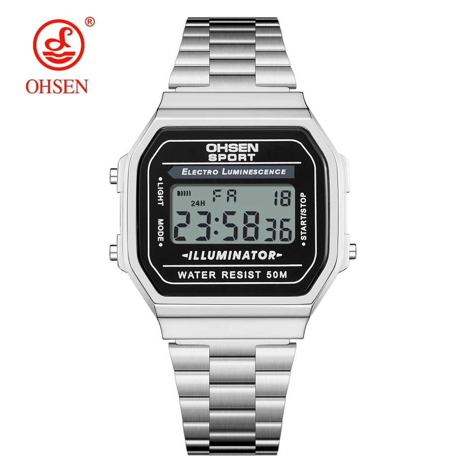 Ohsen Digitaluhren für Damenmode Damen Sport uhr reloj mujer Edelstahl elektronische Uhr Wecker Geschenke