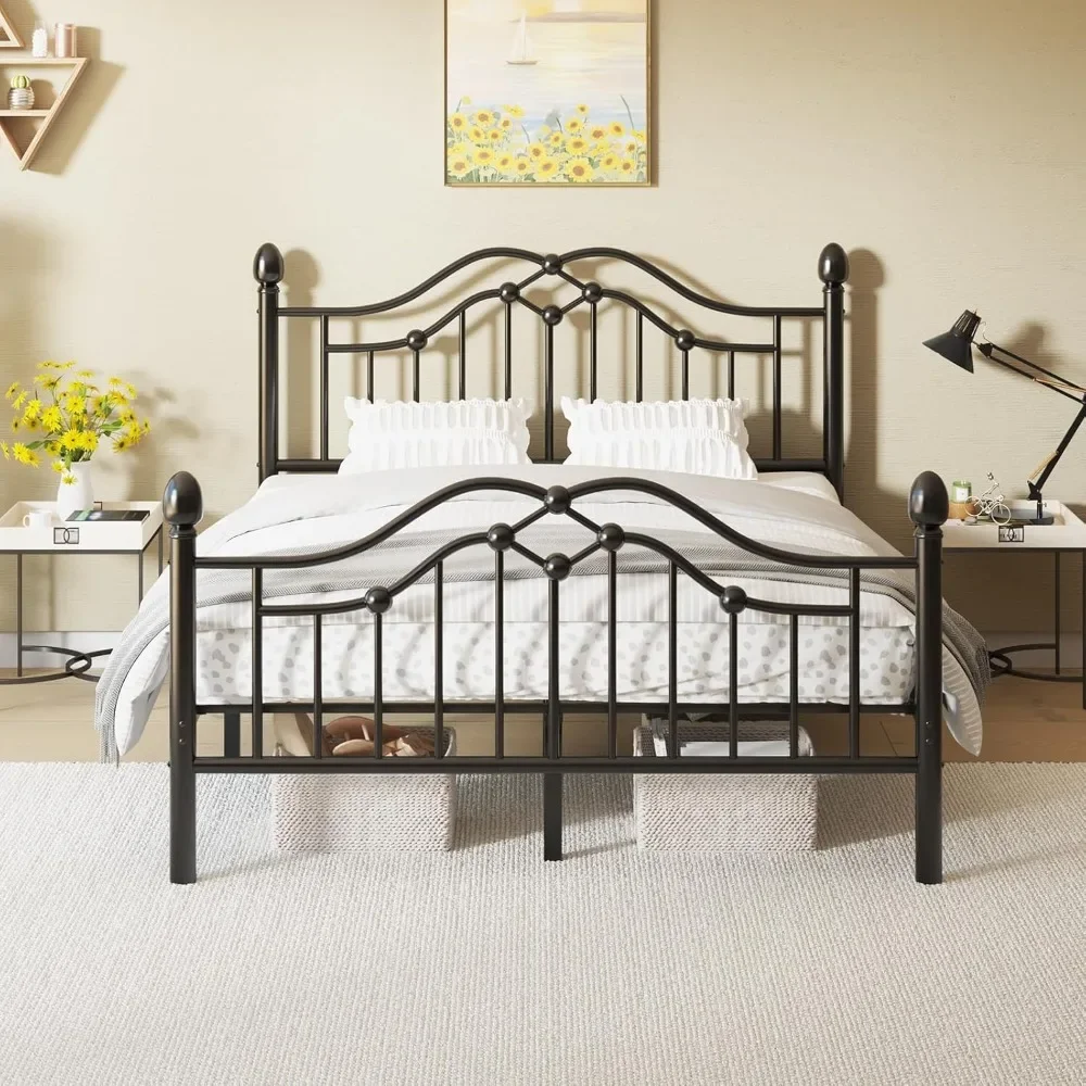 

Metal Bed Frame with Classical Headboard and Footboard, Platform Bed Frame with Sturdy Metal Slats Support