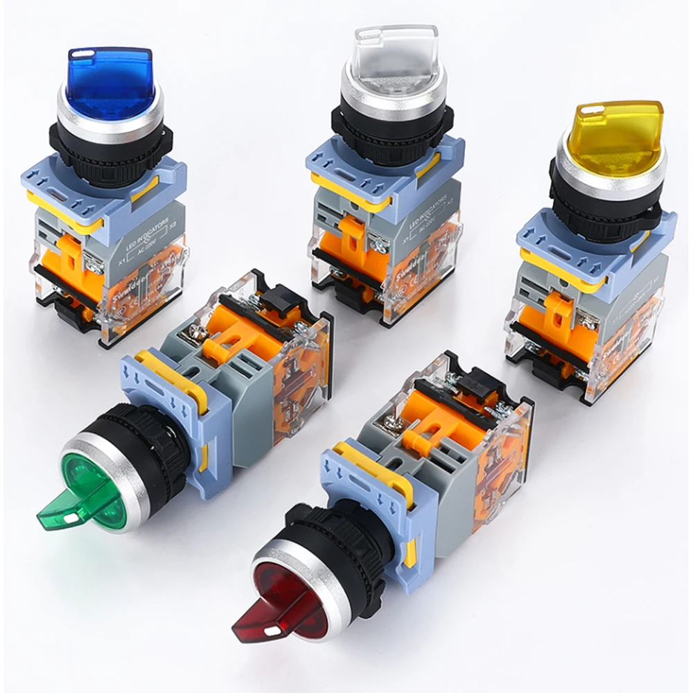 Selector Knob Rotary Switch with LED Latching Momentary 22MM 2NO 1NO1NC 2 3 Position 10A LA38 Power Switch ON/OFF 36V 110V 380V