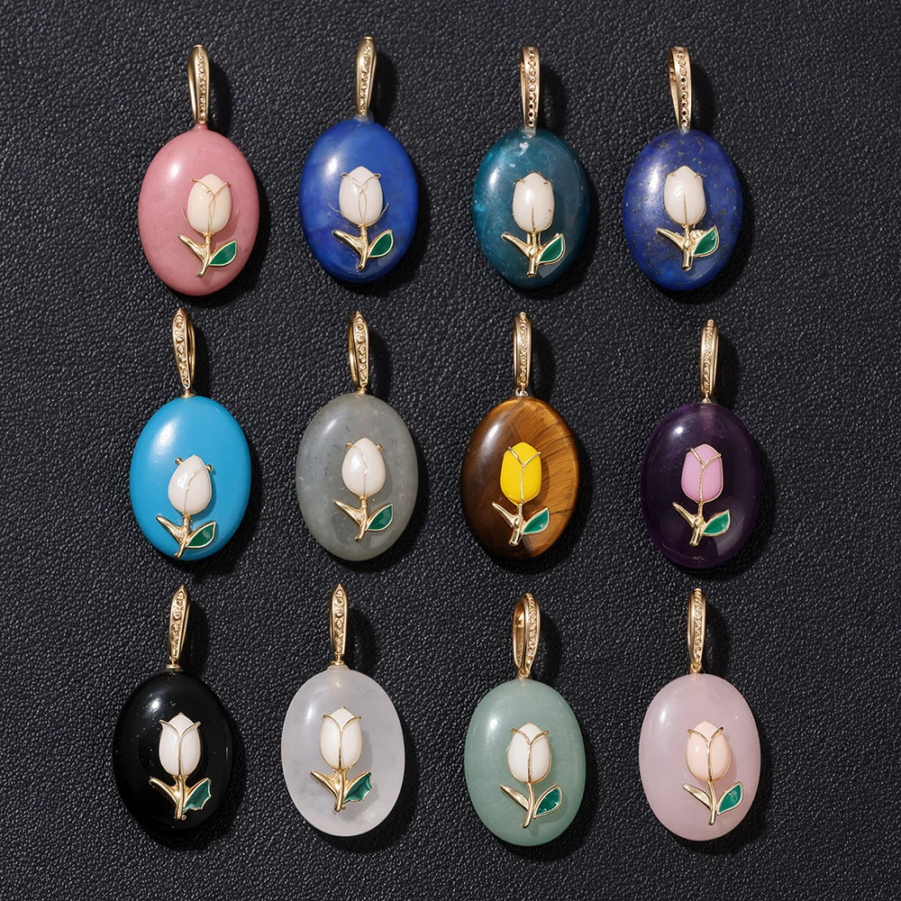 

2 шт. уникальный тюльпан драгоценные камни кулон натуральный камень овальный кварцевый цветок подвески для изготовления ювелирных изделий ожерелье DIY кулон серьги 13-27 мм