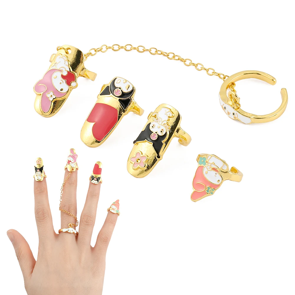 

Nail Ring Anime Cinnamoroll My Melody Kuromi Adjustable Hippie Gothic Nail Ring Pack Metal Irregular Finger Anel Armor Cover