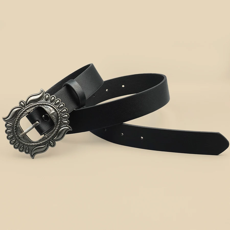 حزام نسائي عتيق منحوت باللون الأسود - صيفي متعدد الاستخدامات، مثالي للجينز والفساتين والبدلات والقمصان، هدية مثالية