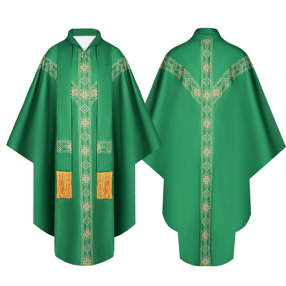 Halloween Priest Celebrant Chasuble Catholic Church Father Mass Vestments Robe with Tassel Clergy Robe for Men Women