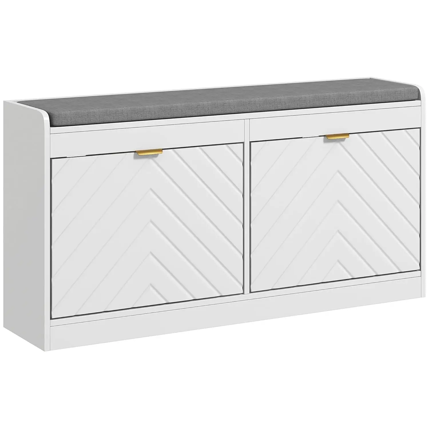 

Shoe Bench, Entryway Bench with 2 Flip Drawers, Seating Cushion, and 2 Vents for 8 Pairs of Shoes for Hallway, White, Customized