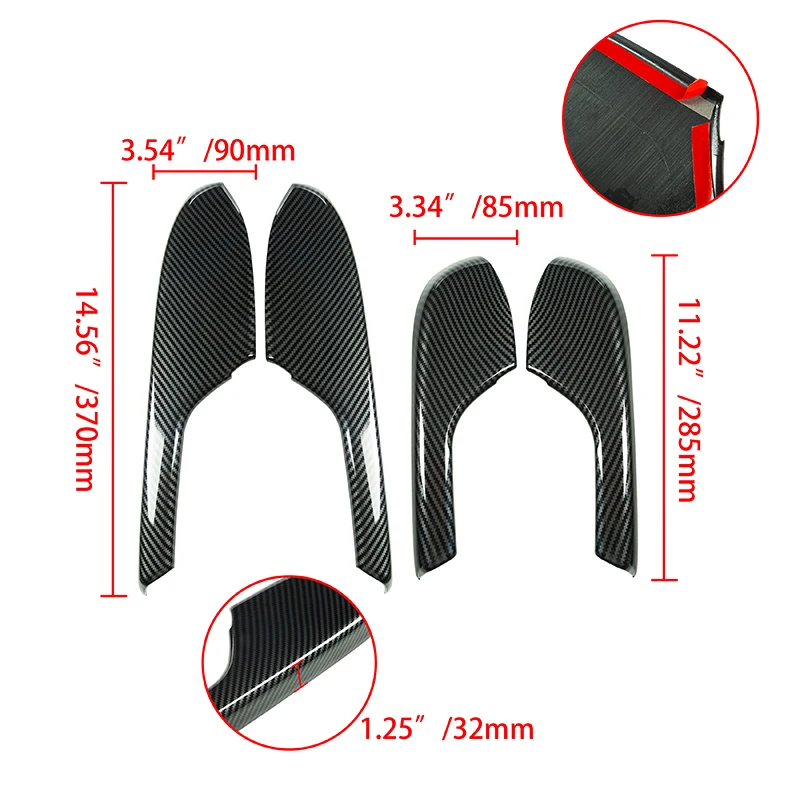 4PCS/Set Black Car Interior Door Armrest Panel Cover Trim Stickers Carbon Fiber Look Fit For Honda Civic 2016 2017 2018 19-2021