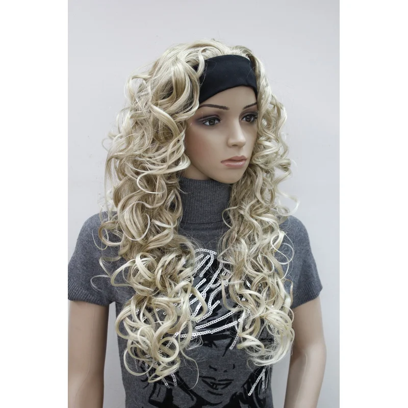 

Модный блондин микс 3/4 с повязкой на голову, вьющийся длинный синтетический женский полупарик