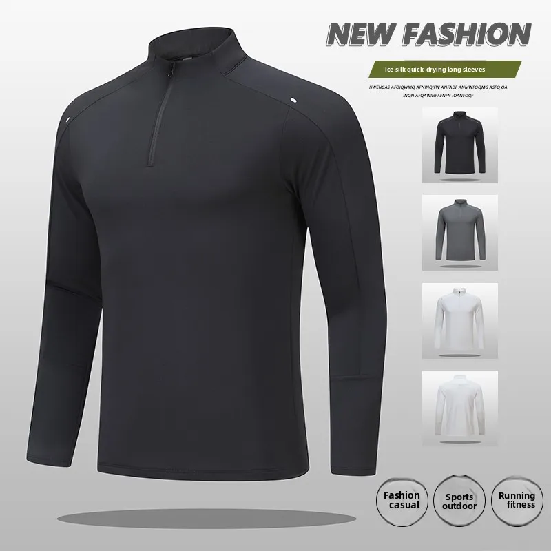 

Men's Long Sleeved Casual Sports T-shirt, Men's Half Zipper Running Top, Spring and Summer Thin Quick Drying Base Shirt, Outdoor