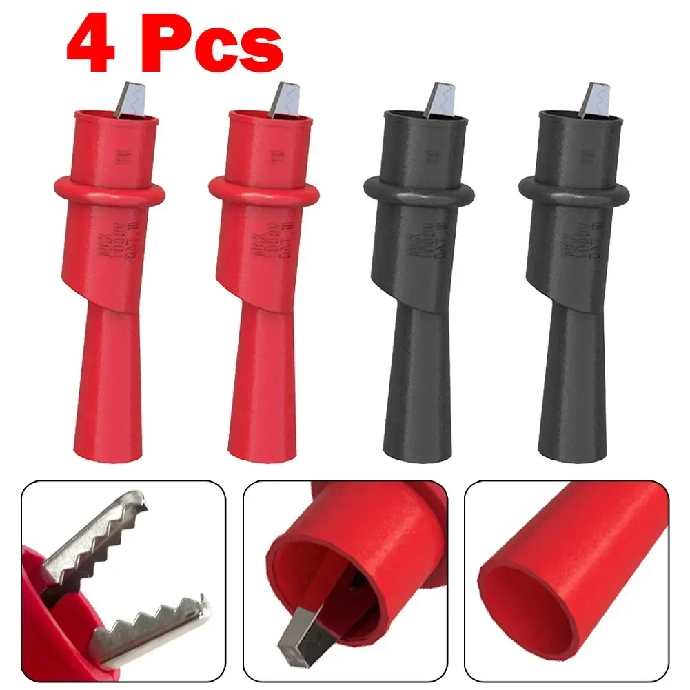 4pcs Multimeter Push On Clip Insulated Crocodile Clamp For Electrical Connect 2mm Multimeter Test Probes PVC Casing