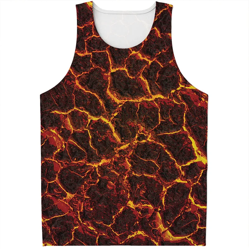 Fashion Lava Pattern Tank Top For Men Summer Sleeveless Vest Street Casual Tops T-shirt 3D Printed Volcano Tees Male Clothes