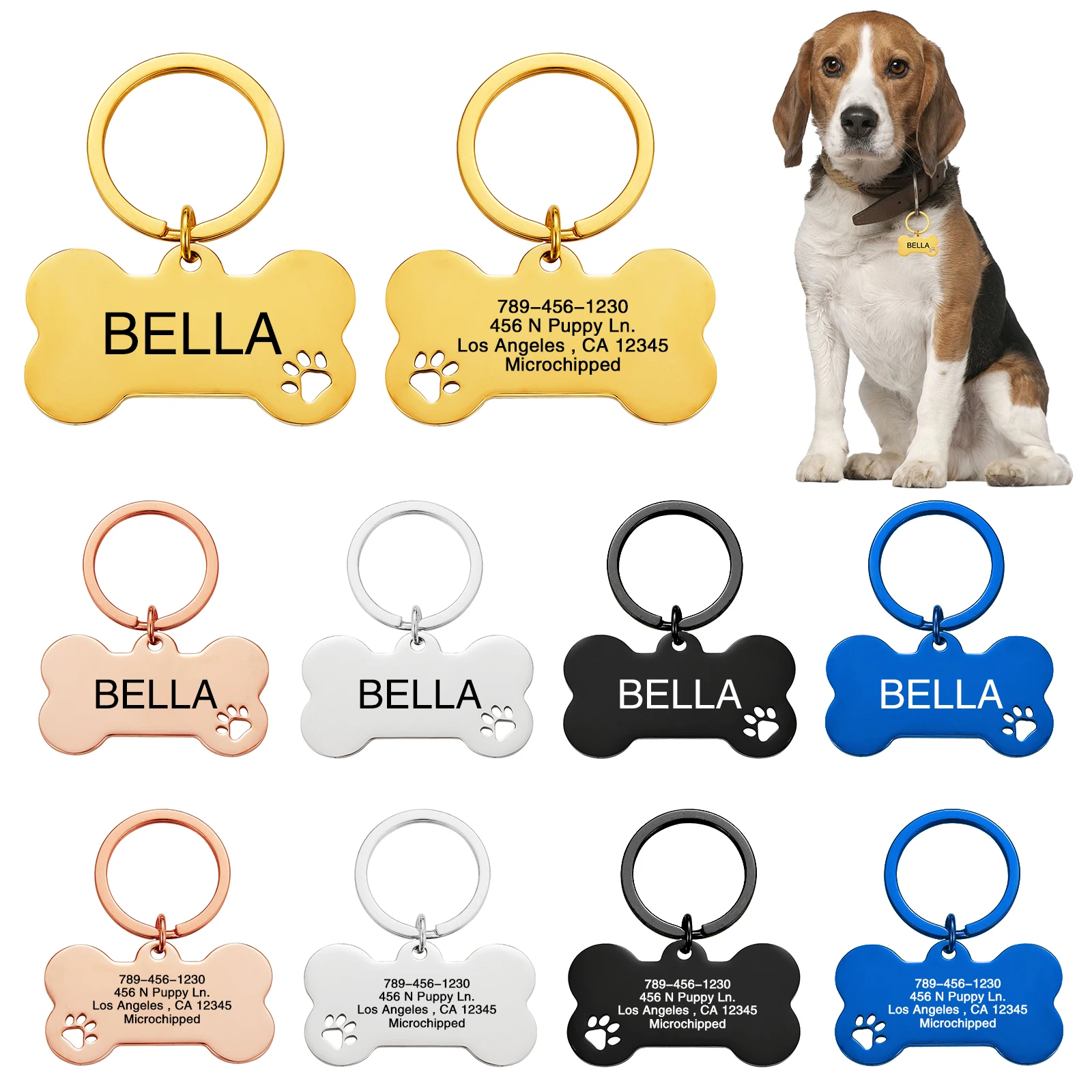 Pet ID Tag Stainless Steel Personalized Dog Collar Address ID Tags for Dogs Cats with Free Engraving Customizable