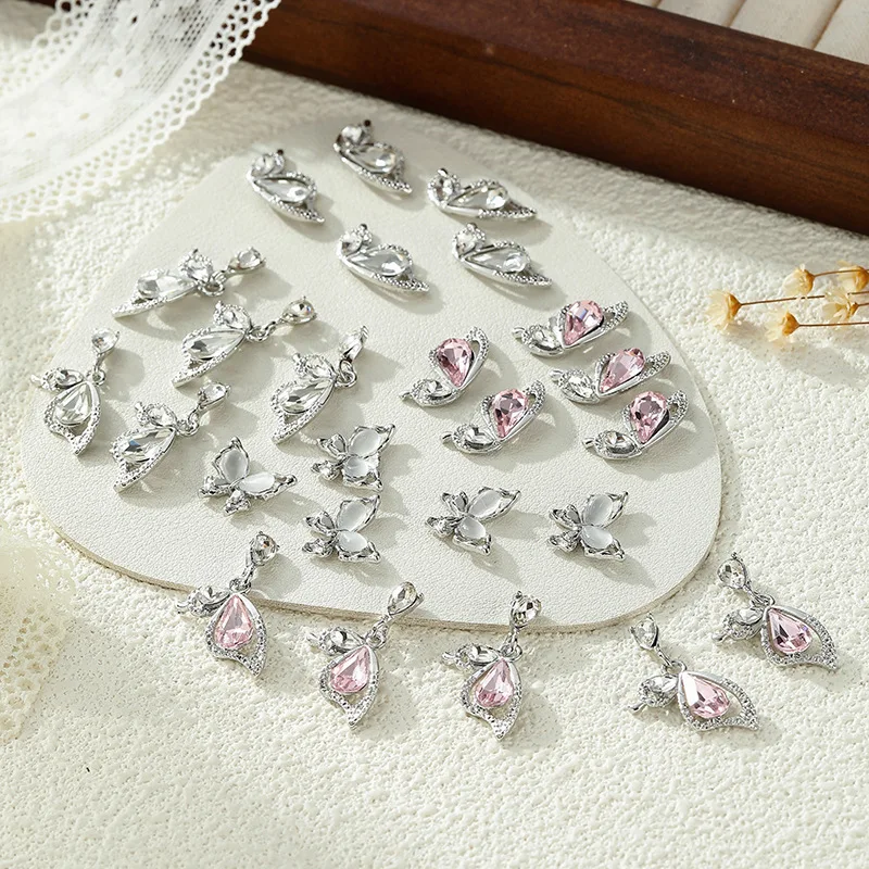 10PCS Luxury Alloy Butterfly Nail Art Charms Half Wing Accessories Rhinestones Nail Decoration Supplies Materials Jewelry Parts