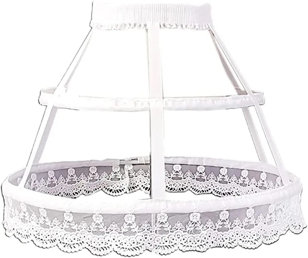 WEARCHY ผู้หญิง Victorian Petticoat 2ห่วง Crinoline Lolita Fishbone Hollow Bird Cage กระโปรงเย็บปักถักร้อยลูกไม้ลายดอกกระโปรง