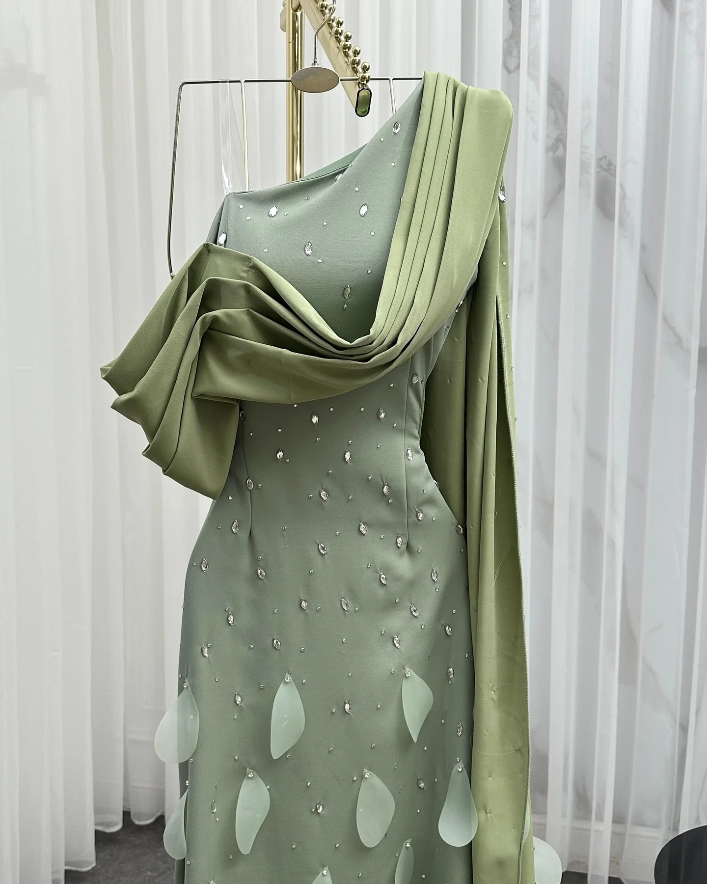 Customized Evening Dress Classic Jersey One Shoulder Sleeveless Prom Gowns Luxury Appliques Watteau Train Luxury Party Dresses