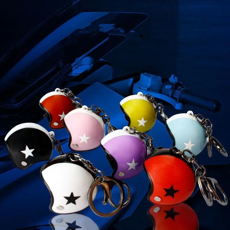 Car Key Rings Star Pattern Helmet Design Keychain Car Motorcycle Motor Bicycle Crash Helmet Key Fob Chain