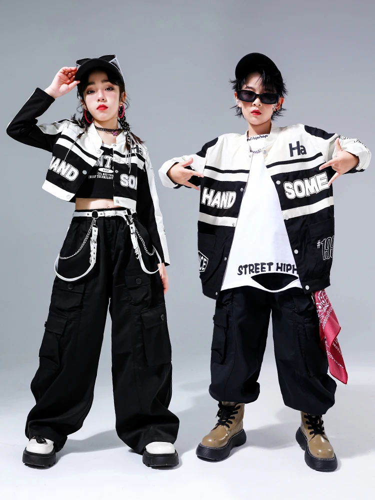 Vêtements de danse de rue Hip Hop pour enfants, veste et pantalon cargo pour garçons et filles, tenues de jazz, olympiques de scène, DQS14520