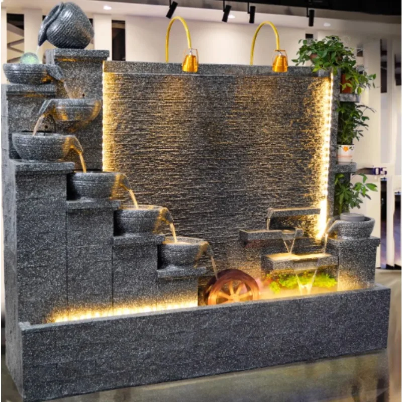Granite Stone Water Wall Fountain Large Outdoor Design With LED Lighting For Garden Villa Landscape