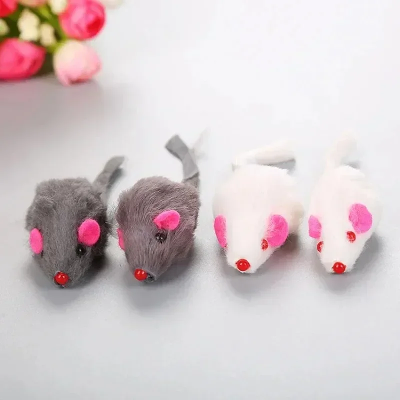 5Pcs False Mouse Cat Pet Toys Cat Long-haired Tail Mice Mouse Toys Soft Rabbit Fur Furry Plush Cat Toy For Pet Cats Dogs