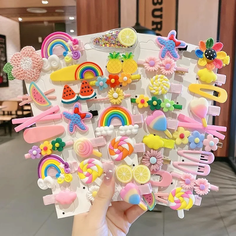 14PCS Girls Sweet Hair Clip Rainbow Fruit Lovely Hair Accessories Headwear Hairpins Cute Cartoon Hair Bands Headdress Barrettes