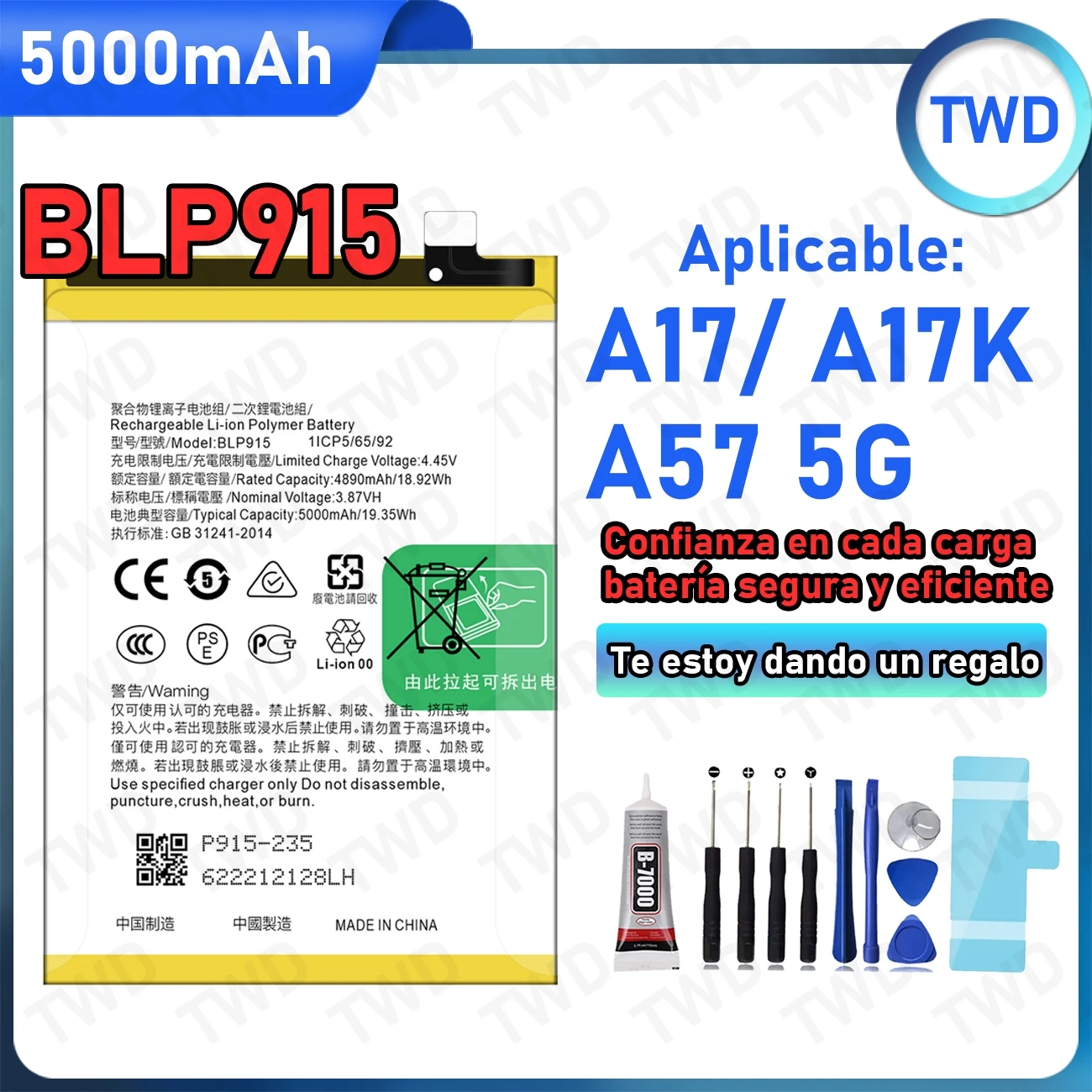 BLP915 Аккумулятор большой емкости 5000 мАч для аккумуляторов OPPO A17/A17K/A57 5G, новый высокий уровень качества + бесплатные инструменты