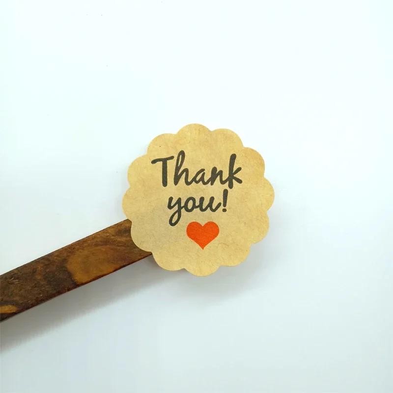 100pcs/pack Thank You Cake Packaging Leather Red Heart Kraft Sticker Baking DIY Gift Stickers