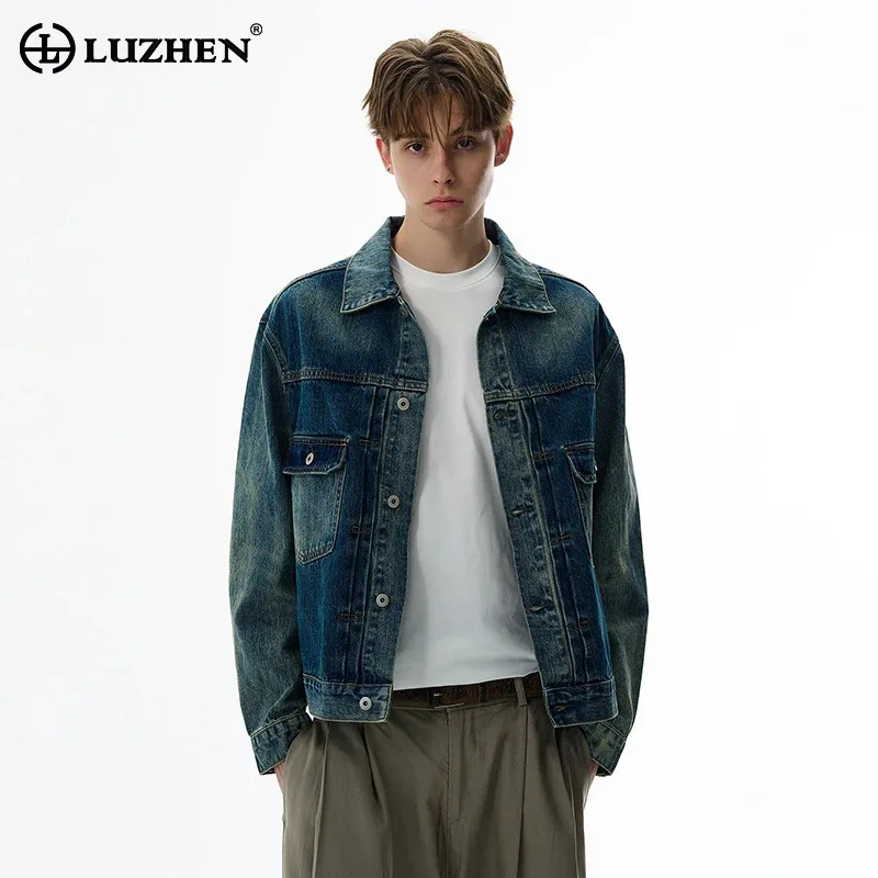 

LUZHEN Original Color Contrast Washed Pockets Decorate Handsome Casual Denim Jacket Men's 2025 New Fashion Male Clothes JY4205