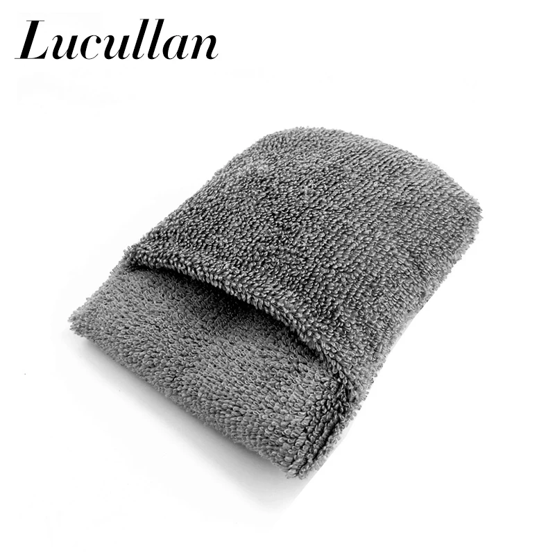 Lucullan Soft Microfiber Car Wax Applicator Mitts Long Strip Thicker Pocket Polishing Sponge For Better Finger Fit