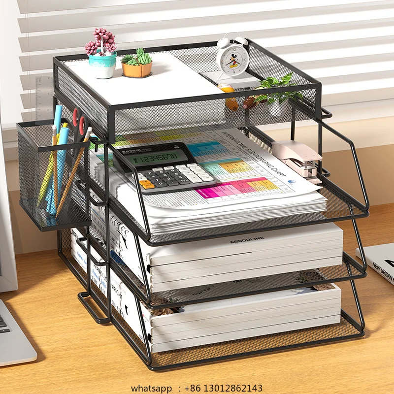 

Office A4 Paper Desk Organizer Document File Letter Book Brochure Filling Tray Rack Shelf Carrier Metal Wire Mesh Storage Holder