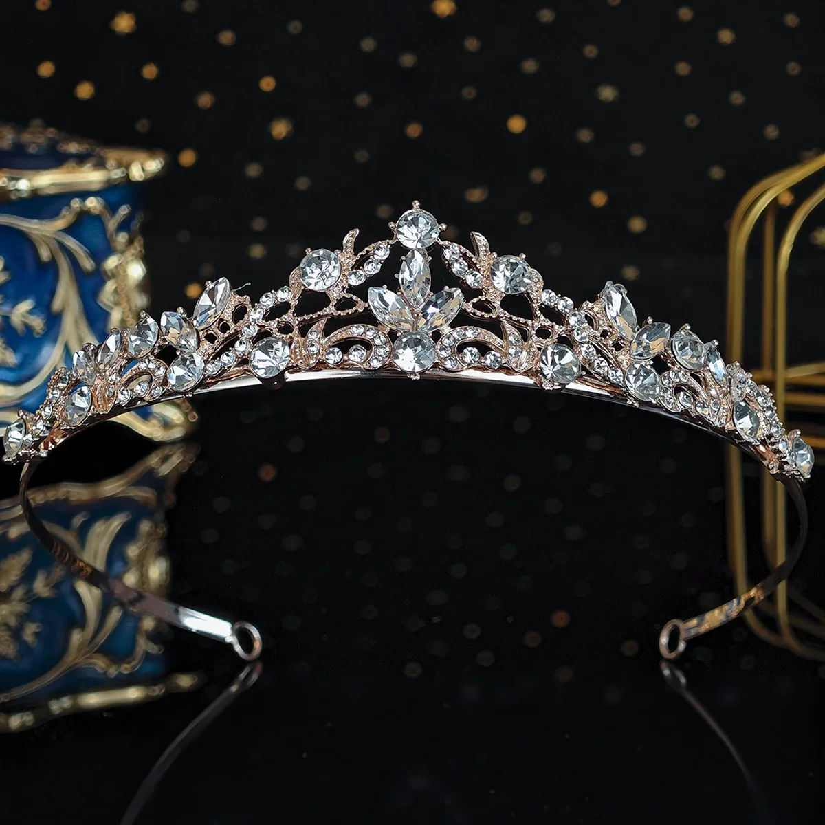 أزياء تألق حجر الراين تاج اليومي تيارا الزفاف غطاء الرأس مجوهرات الزفاف إكسسوارات الشعر للنساء #2