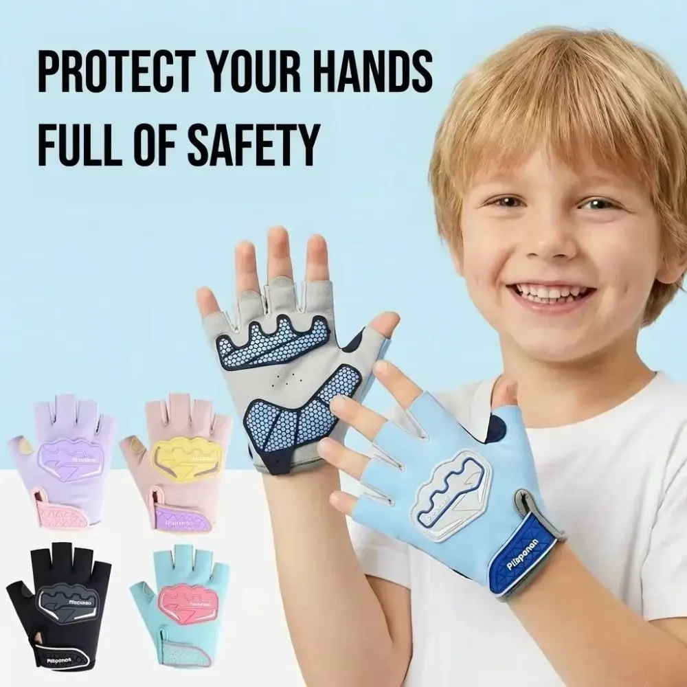 Anti-Slip Children Half Finger Gloves Shock-Absorption Touch Screen Cycling Gloves Breathable Wear-Resistant Half Finger Gloves