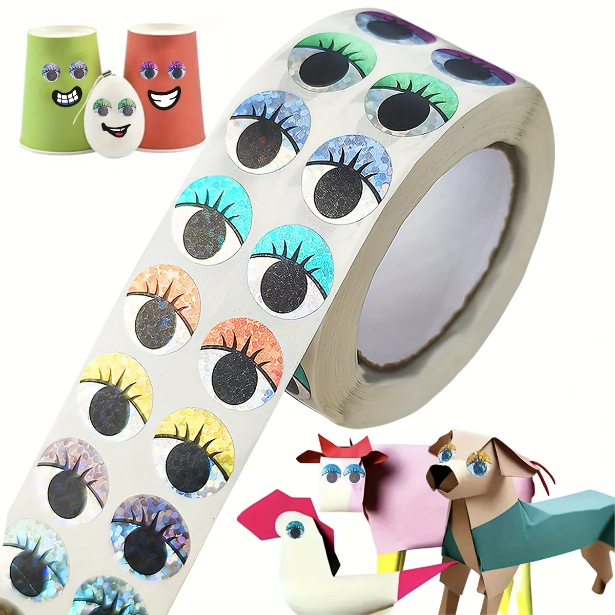 1000pcs Holographic Wiggle Eye Stickers, Colorful Self-Adhesive Eye Decals, Glitter Moving Eyes for DIY Crafts, Scrapbooking