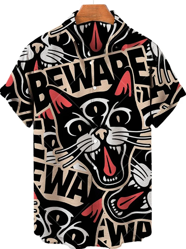 

3D Digital Print Men's Lapel Shirt Short Sleeve Casual Fashion Youthful Style Summer Wear Comfortable Fit Printed Collar Top