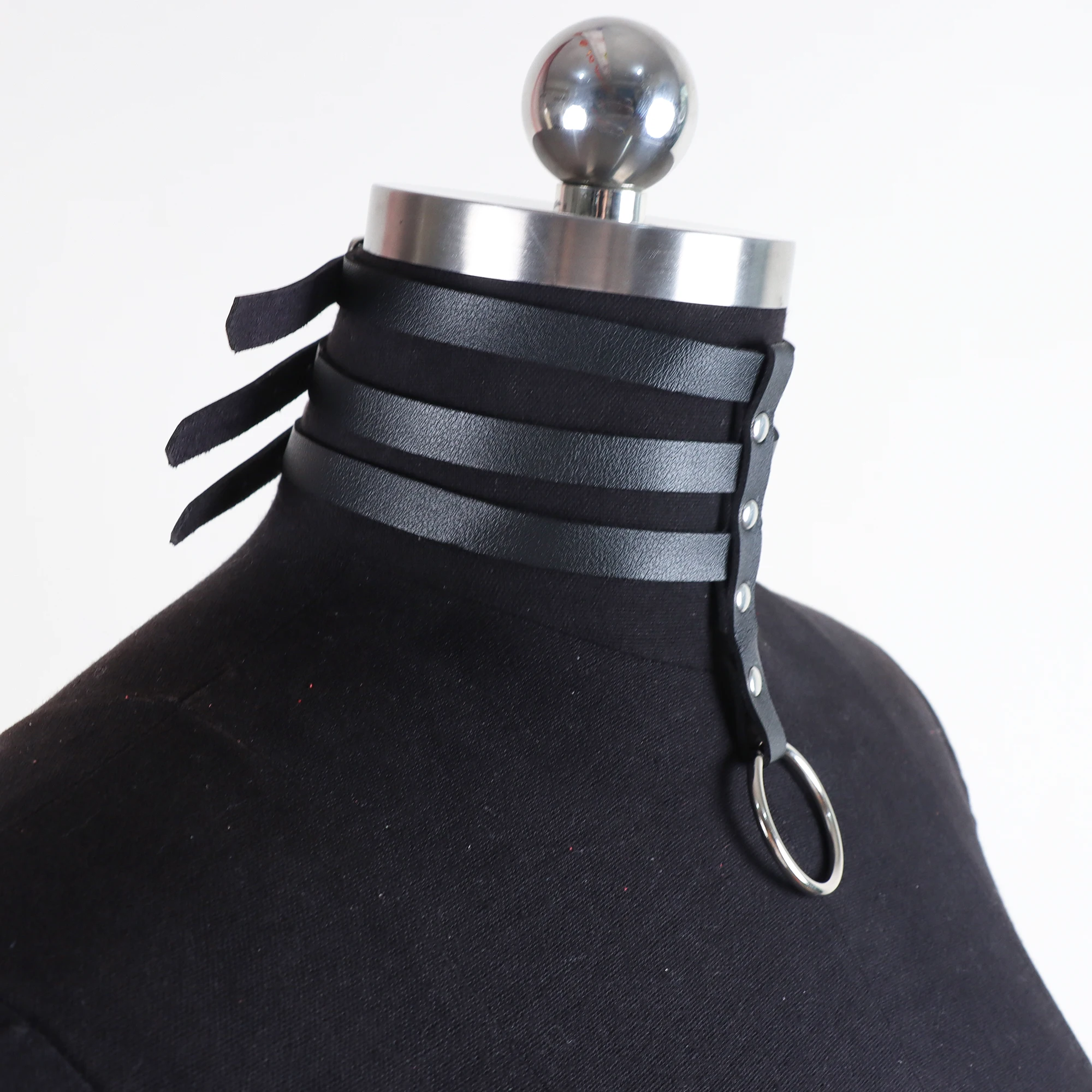 UYEE Black Multilayers Necklace Vintage Charm Gothic Spike Rivet Collar PU Leather Harajuku Women Punk Choker Necklace Party