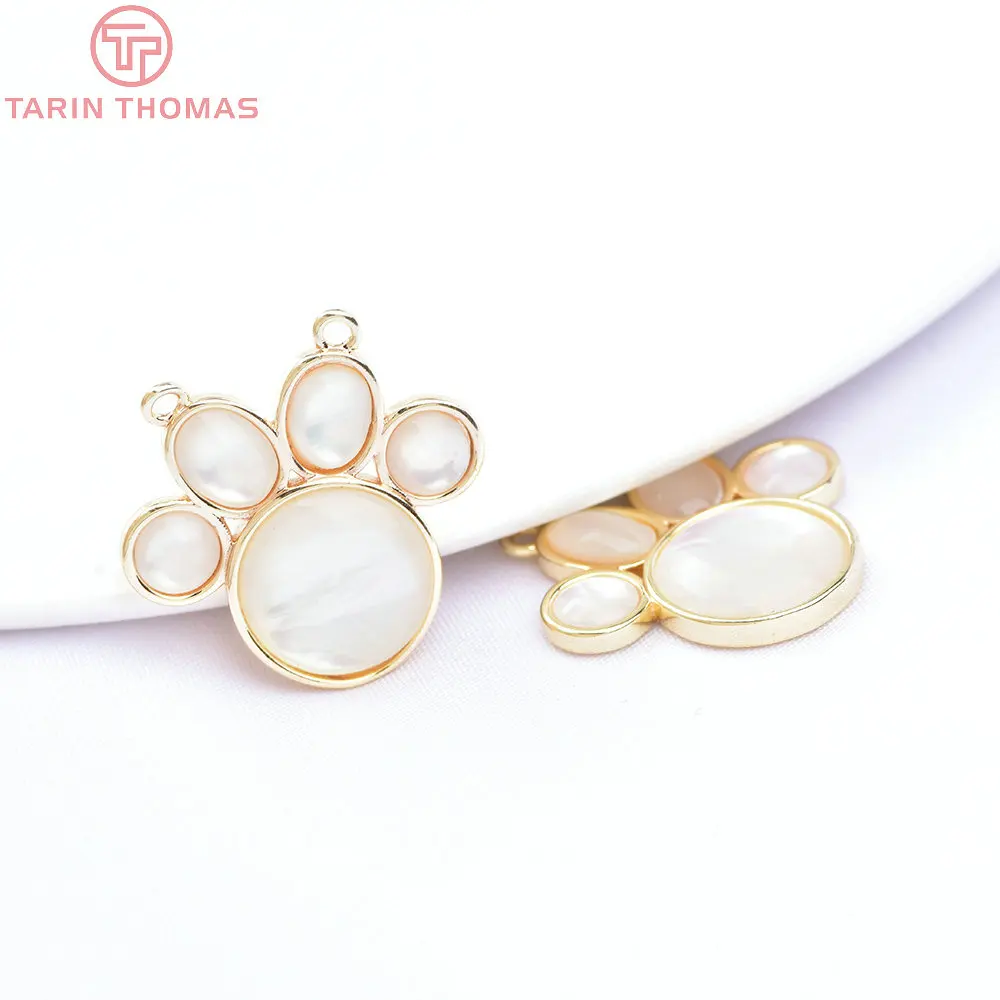 (6545) 2PCS 11.5MM 20MM 24K Gold Color Brass with Zircon Star Cat Paw Charms Pendants High Quality DIY Jewelry Making Findings