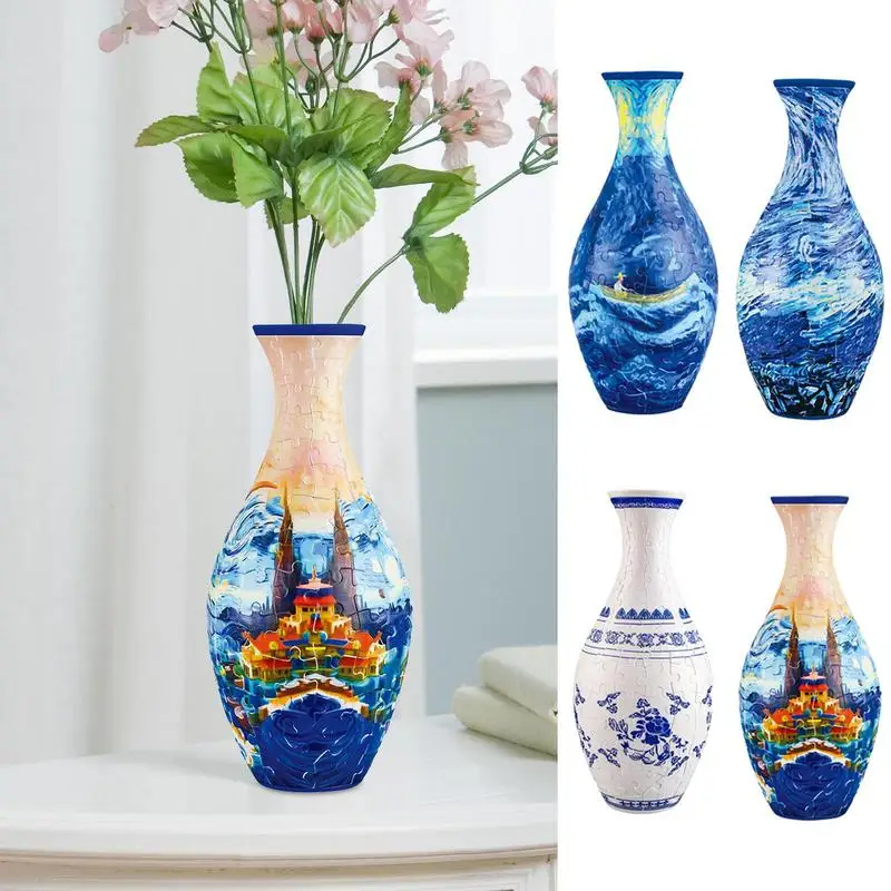 3D Puzzle Vase plastic Flower Vase Jigsaw Toy Building Block Assembly Bottle 160 Curved Puzzle Pieces Housewarming Decor