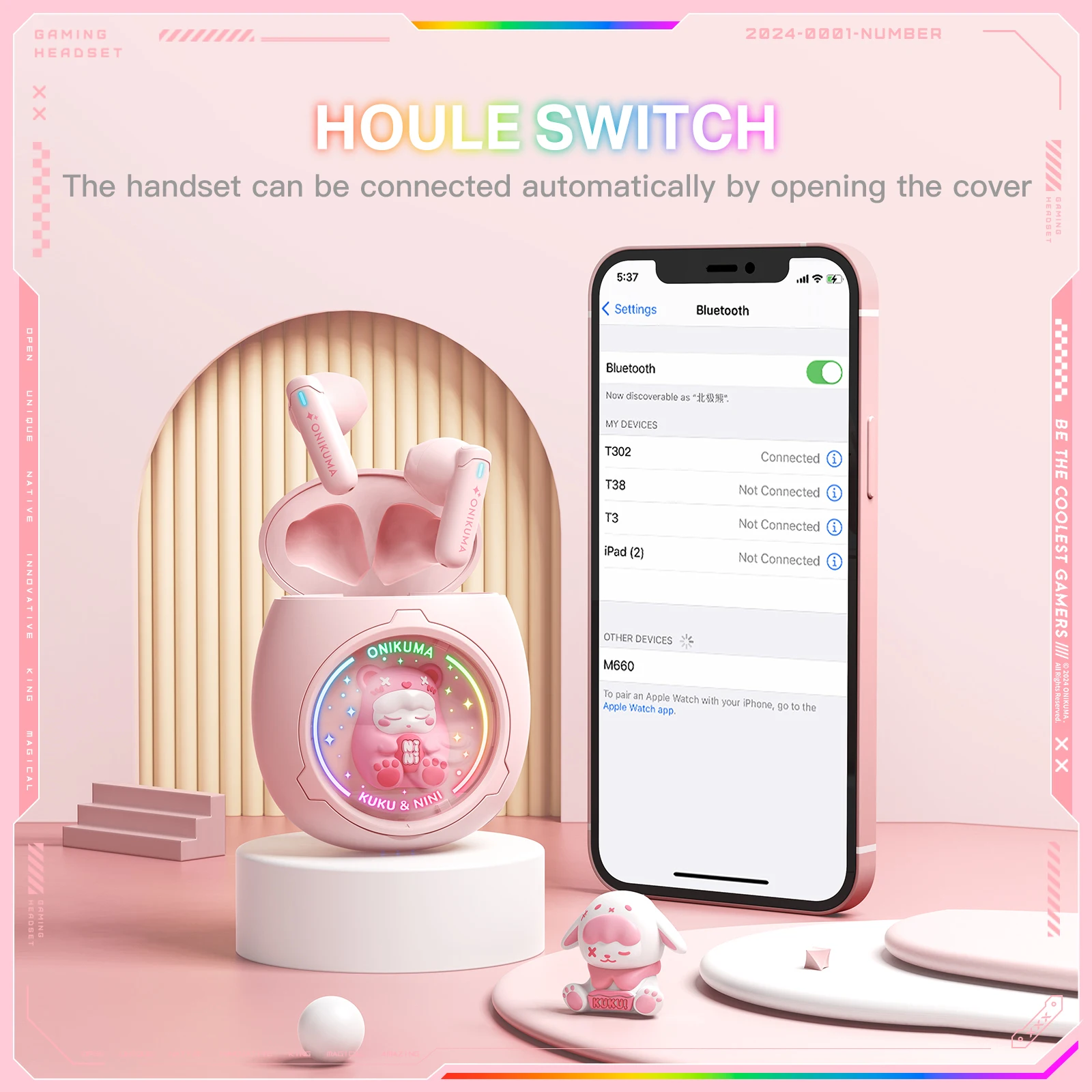 2025 New Cartoon Super Cute Pet Semi In-ear Wireless Bluetooth Earphones Noise Cancelling Light Effect Earpods For Girl Gifts