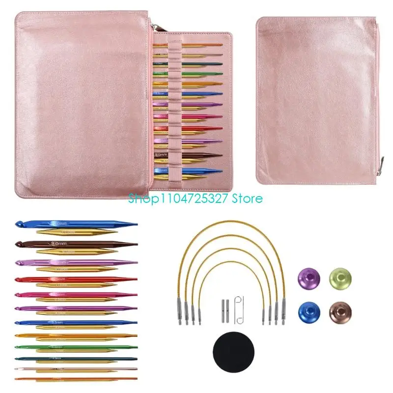 

D8KF 12Pairs Interchangeable Aluminum Tunisian Crochet Hook with Cable 3.0mm-10mm