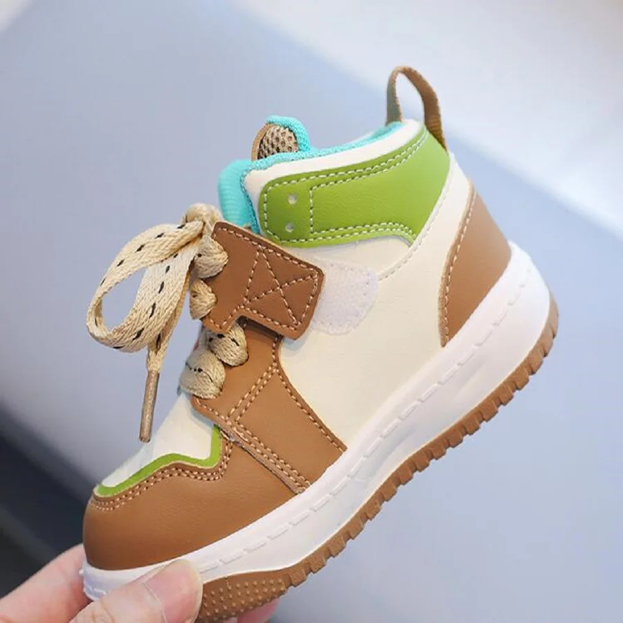 Children's Sports Shoes 2024 Autumn Boys' Casual Board Shoes High Top Fashion Girls' Net Red Shoes Soft Sole Baby Shoes 21-30