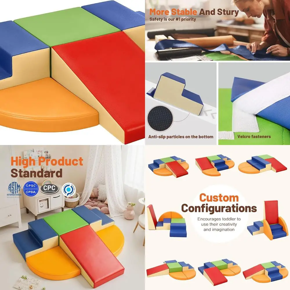 

Toddler Soft PU Leather Climbing Blocks, Foam Play Gym for Babies, Indoor Crawl & Climb Activity Set