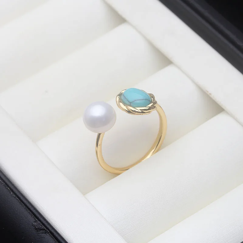 

Real Freshwater Pink Pearl Rings Jewelry Woman,Wedding Natural Pearl Ring Adjustable Wife Mother Anniversary Gift White Black