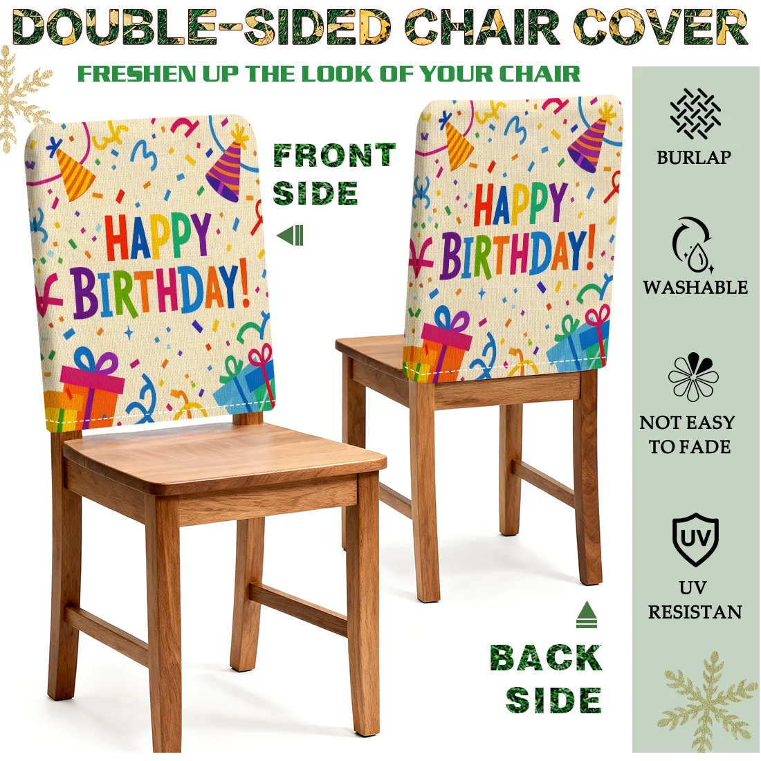 Happy Birthday Theme Covers Chair Cover Slipcovers Set of 2/4/6 100% Polyester Dining Room Office Banquet Chair Protective Cover